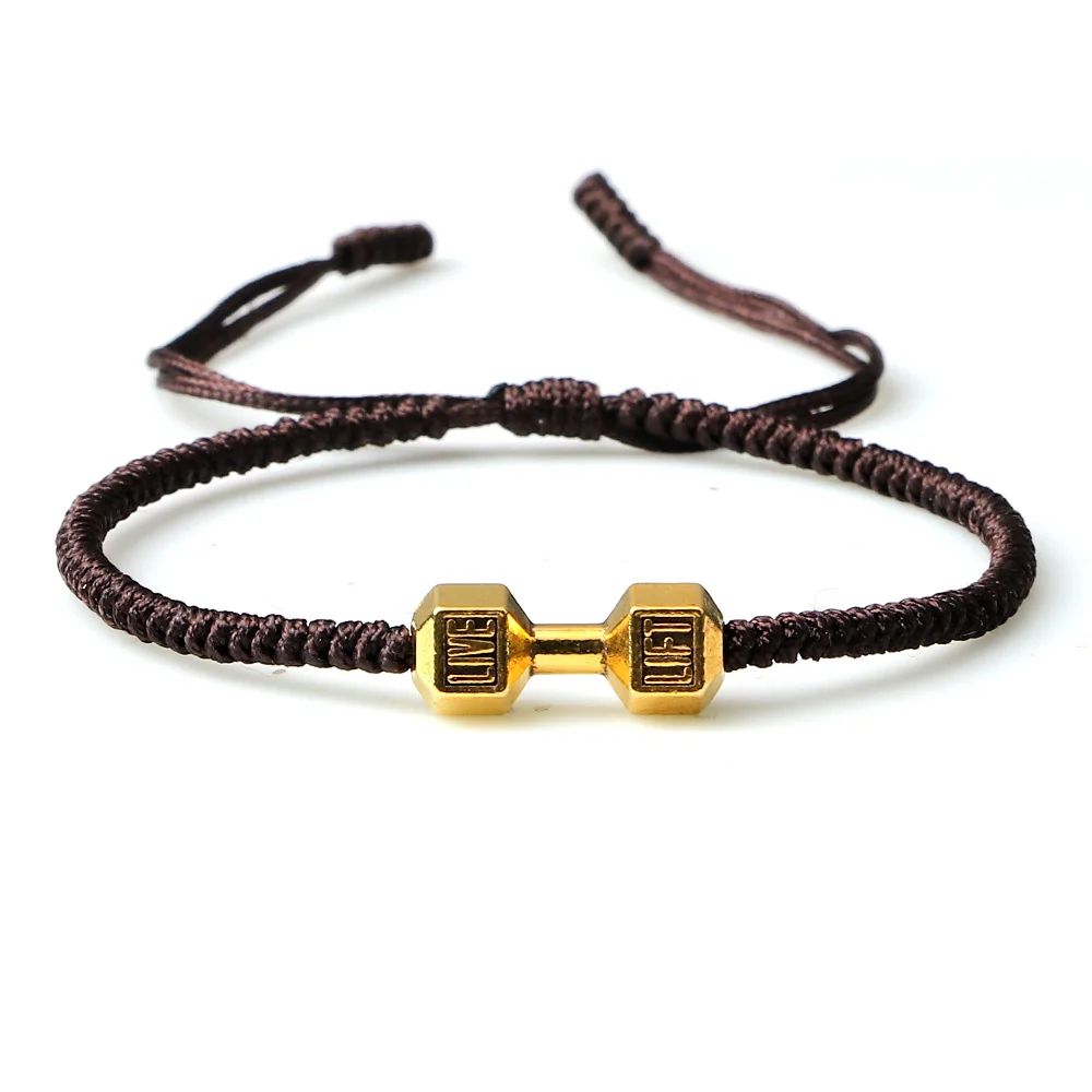 Woven Dumbbell Alloy Bracelet in Red Gold or Black Silver