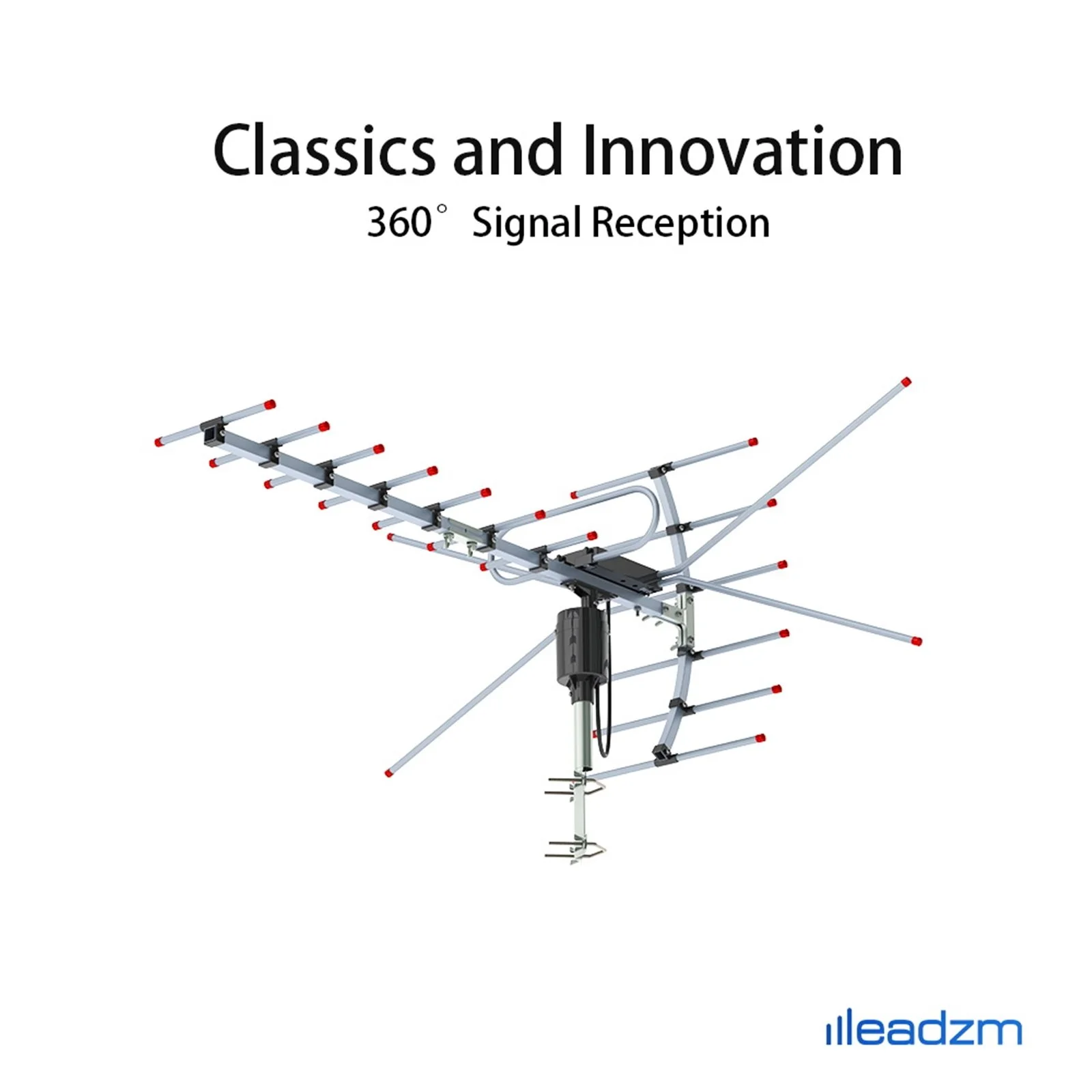 360° Rotating Black Outdoor Antenna with 110‑mile Reception Range, 45‑860 MHz