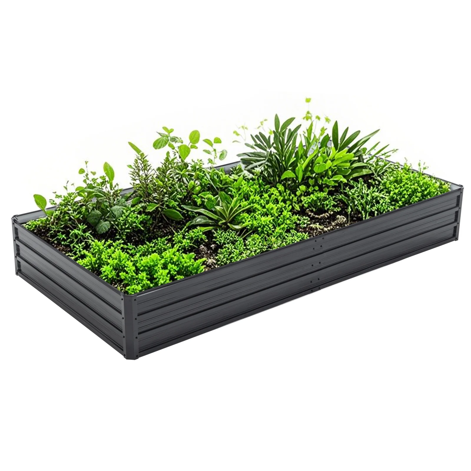 Black Galvanized Raised Garden Bed Kit – Sleek Rectangle Planter for Veggies, Fruits & Herbs