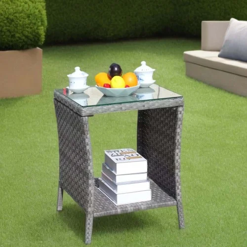 Outdoor Patio Furniture 1 Coffee Table with Clear Tempered Glass