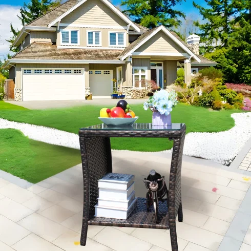 Outdoor Patio Furniture 1 Coffee Table with Clear Tempered Glass