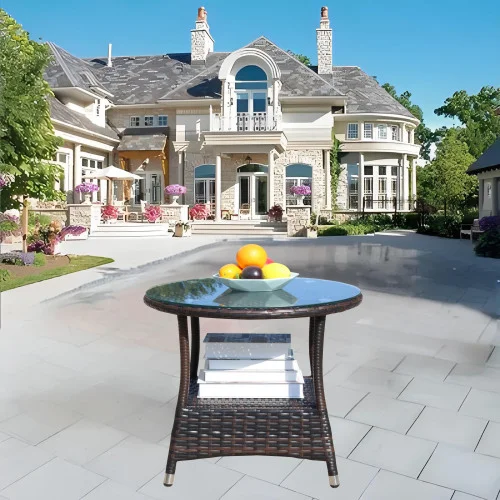 Outdoor Patio Furniture 1 Round Coffee Table with Clear Tempered Glass