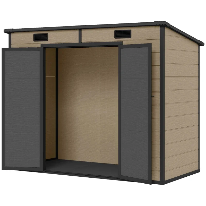 Light Brown 8x4 ft Plastic Garden Shed with Lockable Double Doors and Vents