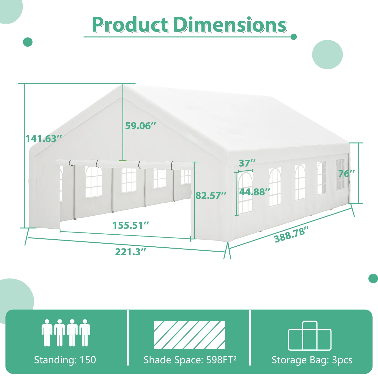 Party Tent Heavy Duty, Large Wedding Event Shelters with 2 Storage Bags & Removable Sidewalls, Outdoor Canopy Gazebo Commercial Tents for Parties Carport Camping Garden Patio