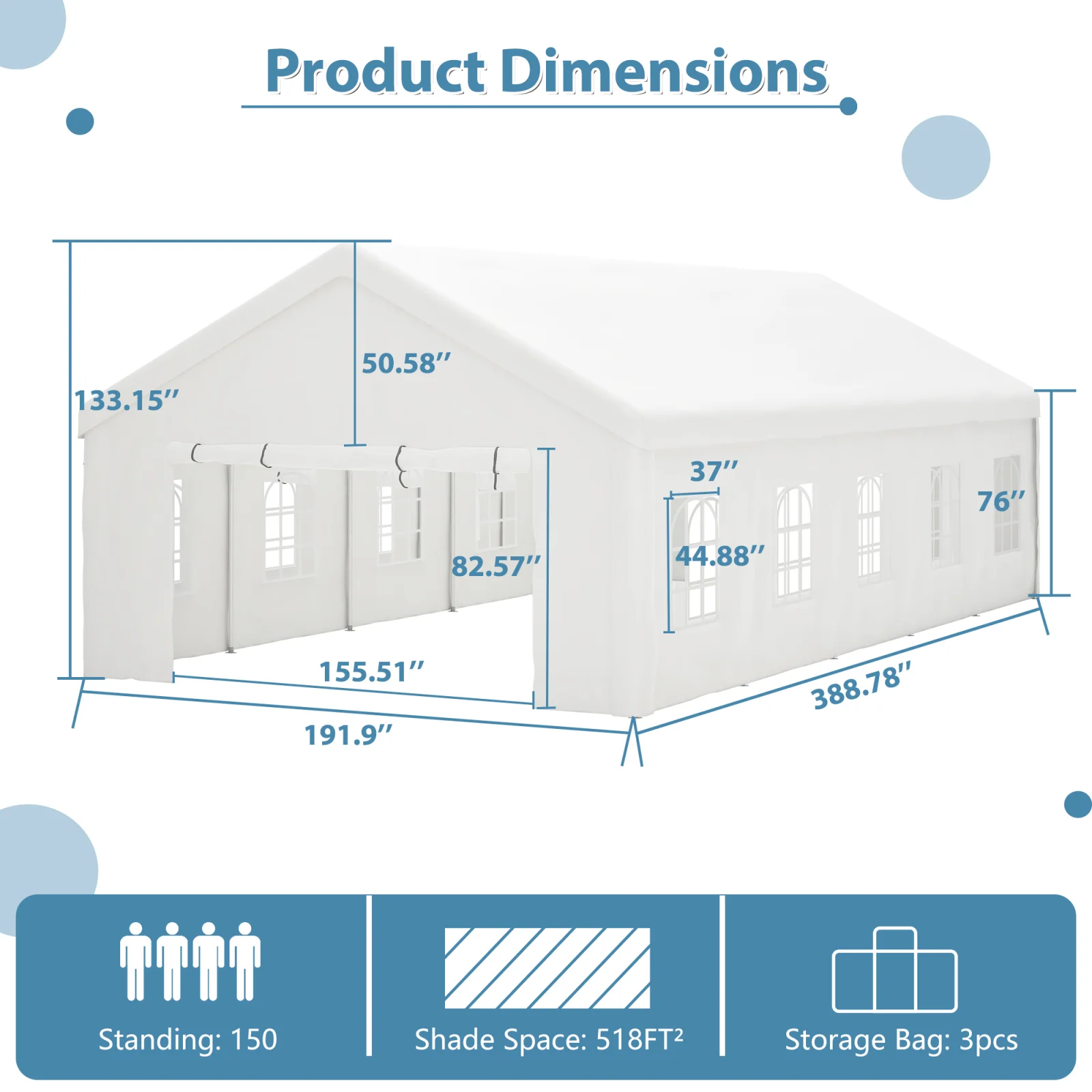 Party Tent Heavy Duty, Large Wedding Event Shelters with 2 Storage Bags & Removable Sidewalls, Outdoor Canopy Gazebo Commercial Tents for Parties Carport Camping Garden Patio