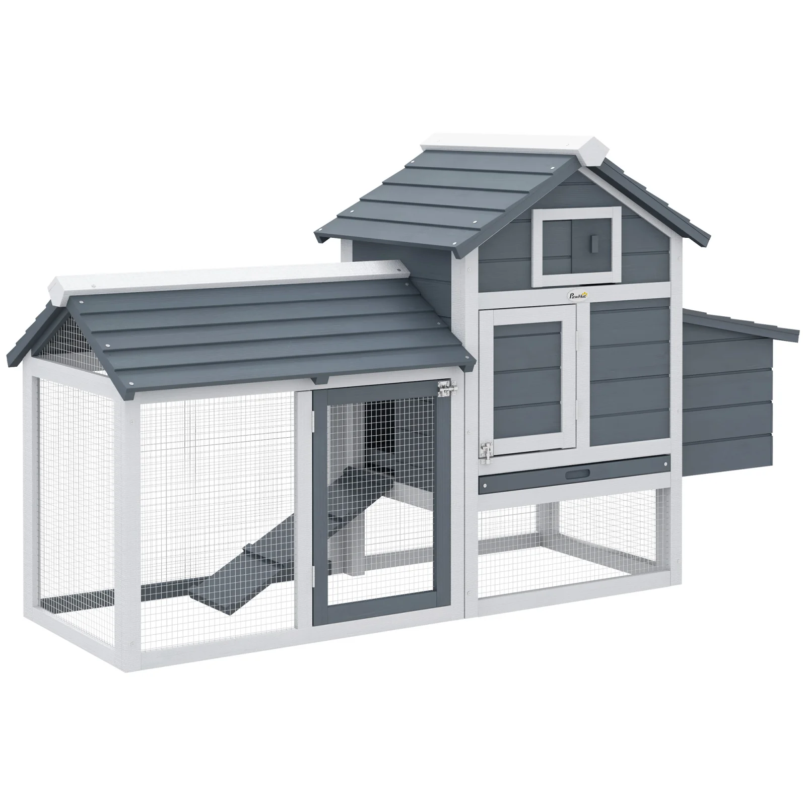 Pawhut 59 Small Wooden Chicken Coop Hen House Poultry Cage for Outdoor Backyard with 2 Doors, Nesting Box and Removable Tray, White