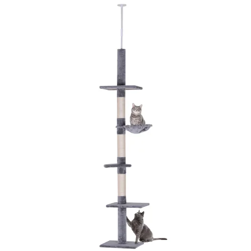 Pawhut 9' Adjustable Height Floor-to-ceiling Vertical Cat Tree - Grey and White