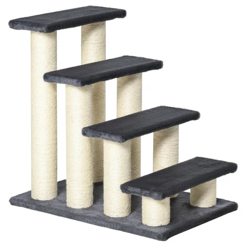 Pawhut Cat Tree with 4 Steps for High Beds Couch, Cute Stair Shaped Cat Tree for Indoor Cats or Dogs W Sisal Scratching Post, Climbing, Playing, Gray