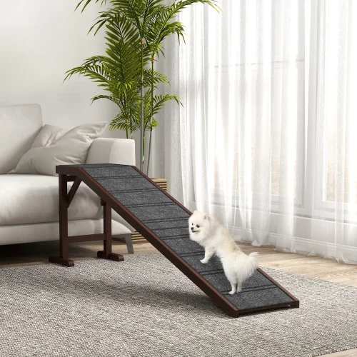 Pawhut Dog Ramp for Bed, Pet Ramp for Dogs with Non-slip Carpet and Top Platform, 74 X 16 X 25, Brown
