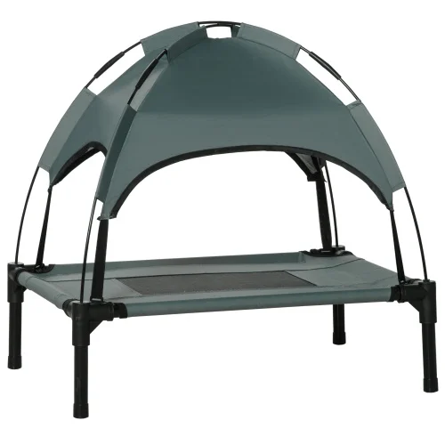 PawHut Elevated Portable Dog Cot with UV Canopy Shade, 24" Gray