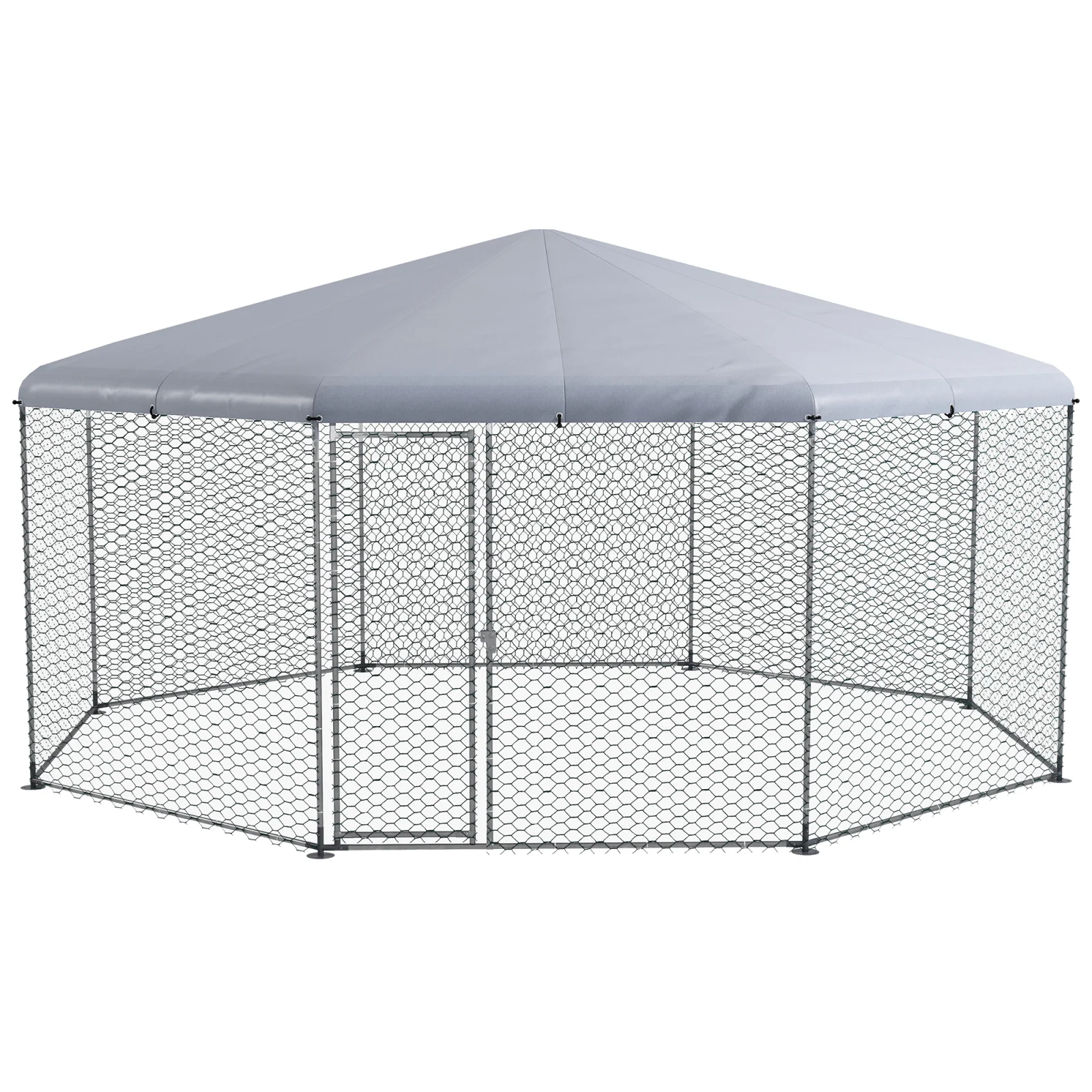 Pawhut Large Metal Chicken Coop Chicken Run for Chicken, Ducks and Rabbits with Waterproof and Anti-uv Cover, Walk-in Poultry Cage Hen House for Outdoor and Yard Farm Use, 17' X 15.7' X 9'