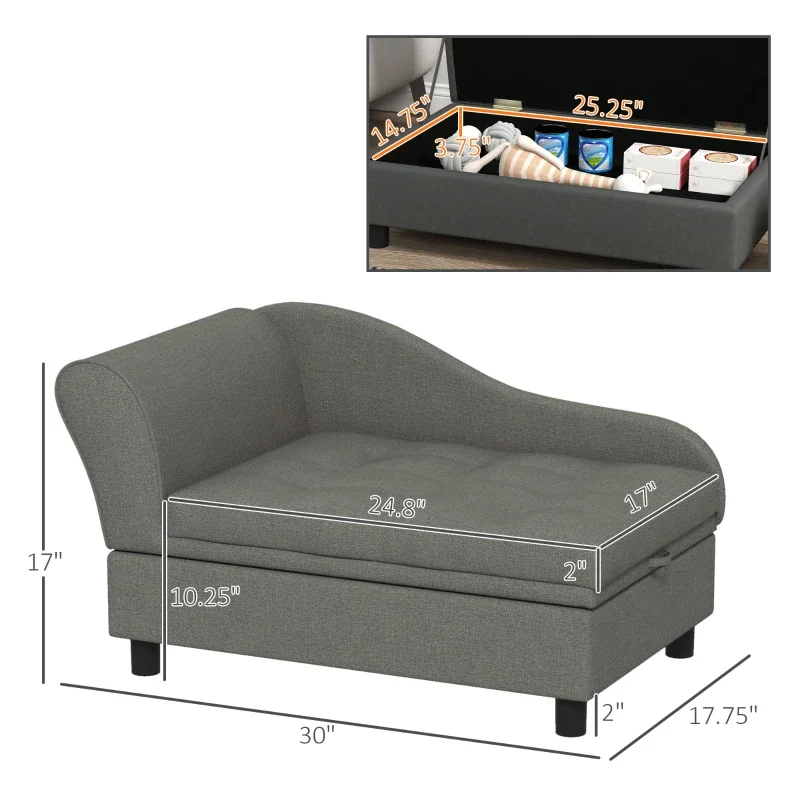 Pawhut Pet Sofa Dog Sofa for Small Dogs with Storage, Gray