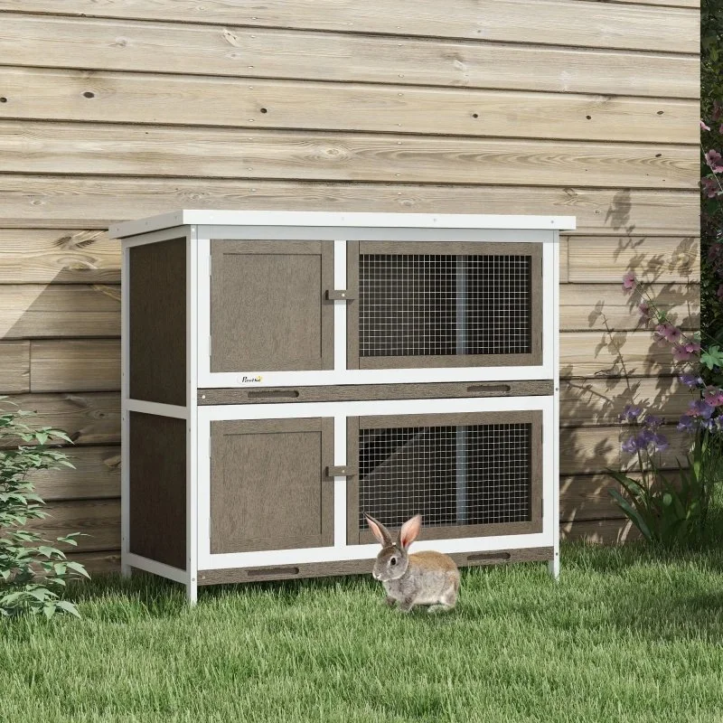 Pawhut Wooden Bunny Hutch with Ramp, Indoor Outdoor, Brown