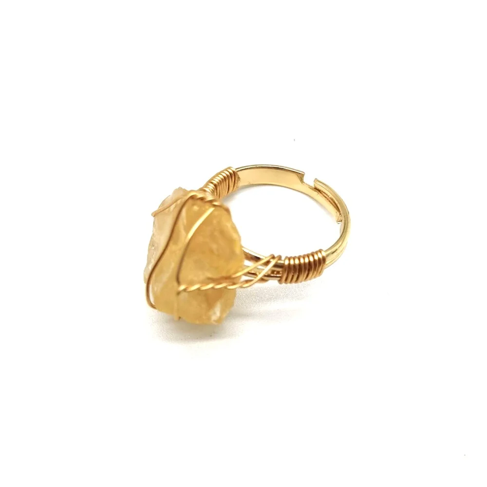 Hand‑Wrapped Rough Stone Agate Ring – Adjustable Ethnic Style with Gold‑Plated Gem Inlays
