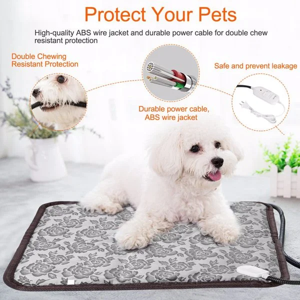 Pet Heating Pad, Waterproof Adjustable Warm Blanket, with Anti Bite Steel Rope Box