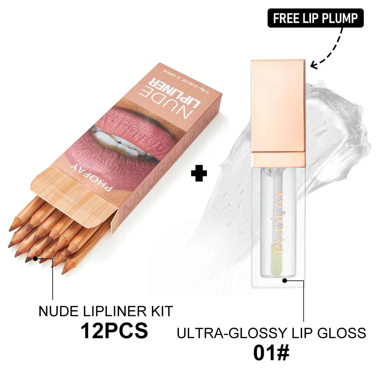 Ultra‑glossy nude lip gloss and lipliner kit – high‑shine gloss with long‑lasting matte liner