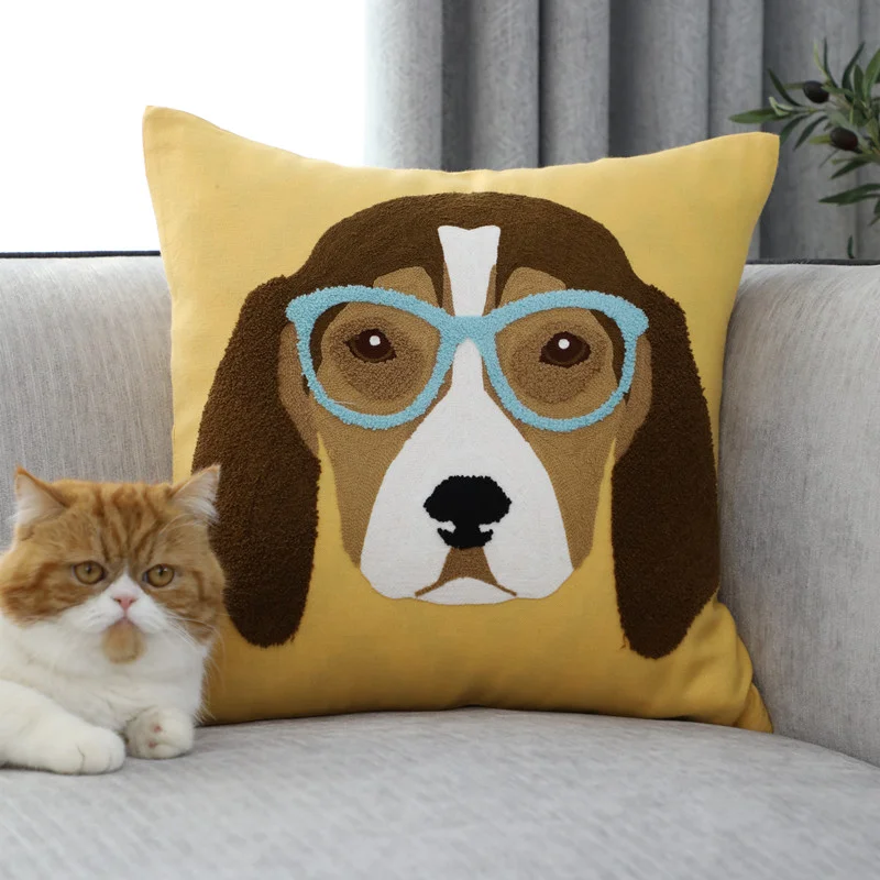 Pillow Embroidered Cushion with Core American Dog