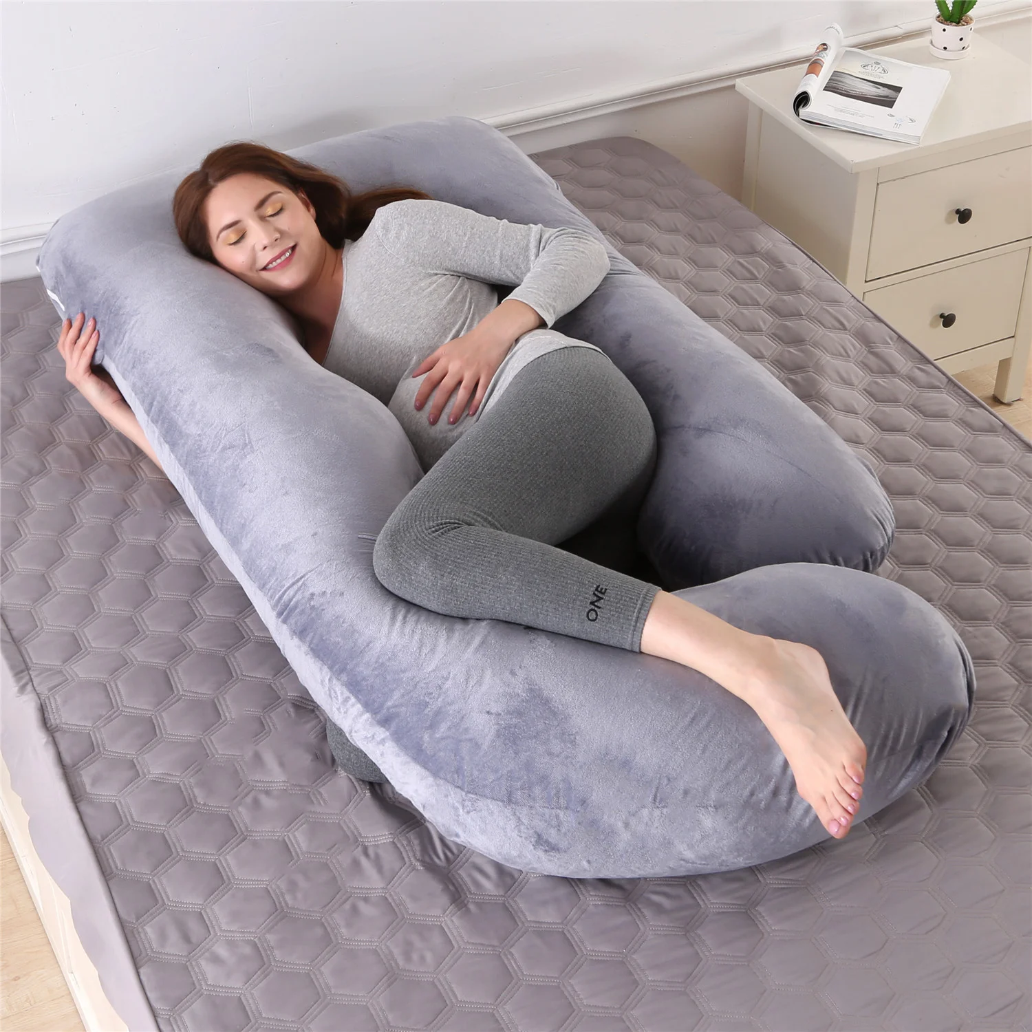 Pillow Lying on the Side with Detachable Crystal Velvet G-shaped Waist Pillow