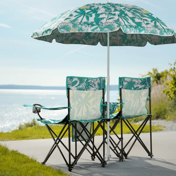 Pineapple Pattern Fishing Chair Iron Bracket Oxford Cloth 85kg with Sun Umbrella