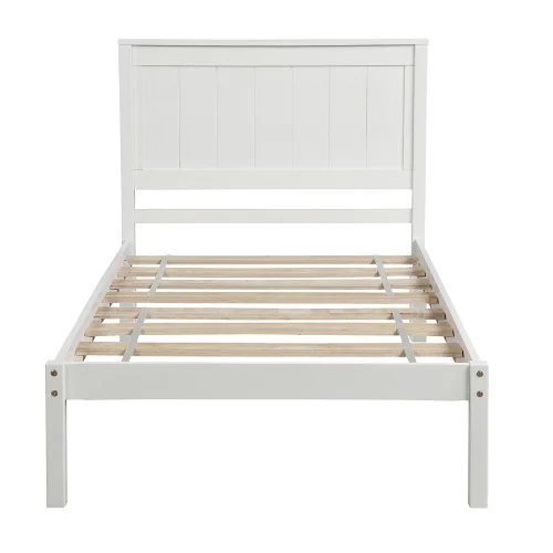 Platform Bed Frame with Headboard, Wood Slat Support, No Box Spring Needed,twin, White