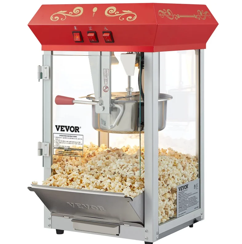 Popcorn Popper Machine 8 Oz Countertop Popcorn Maker 850w 48 Cups Red