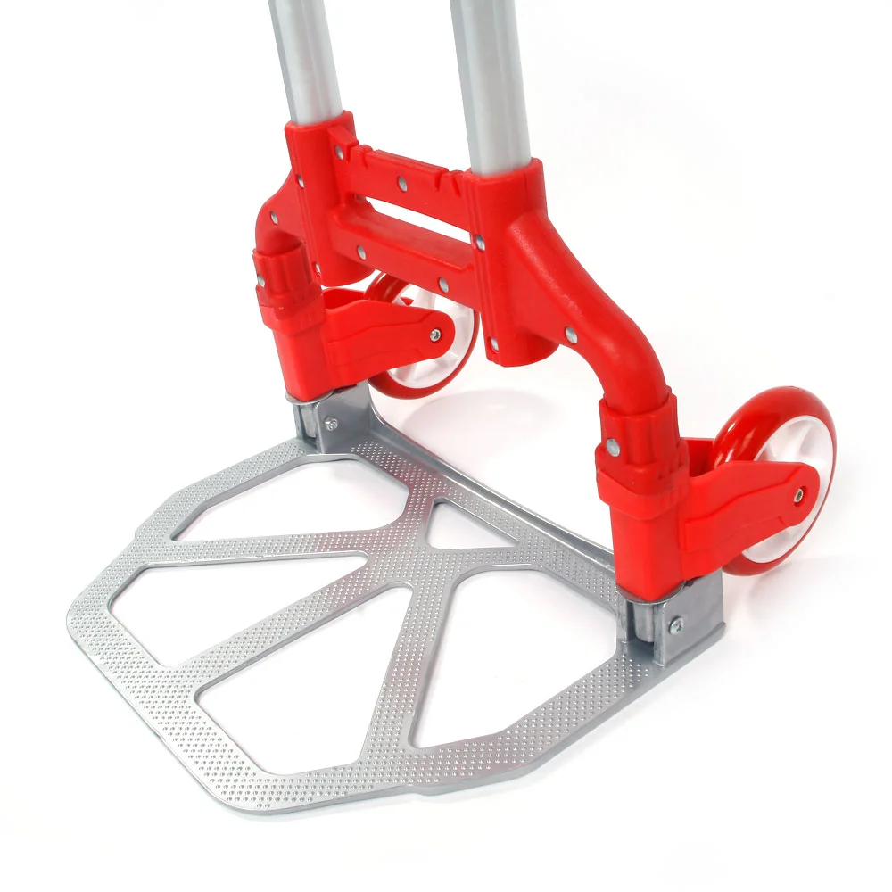 Red Portable Foldable Telescopic Trolley with 75kg Load Capacity for Easy Moving