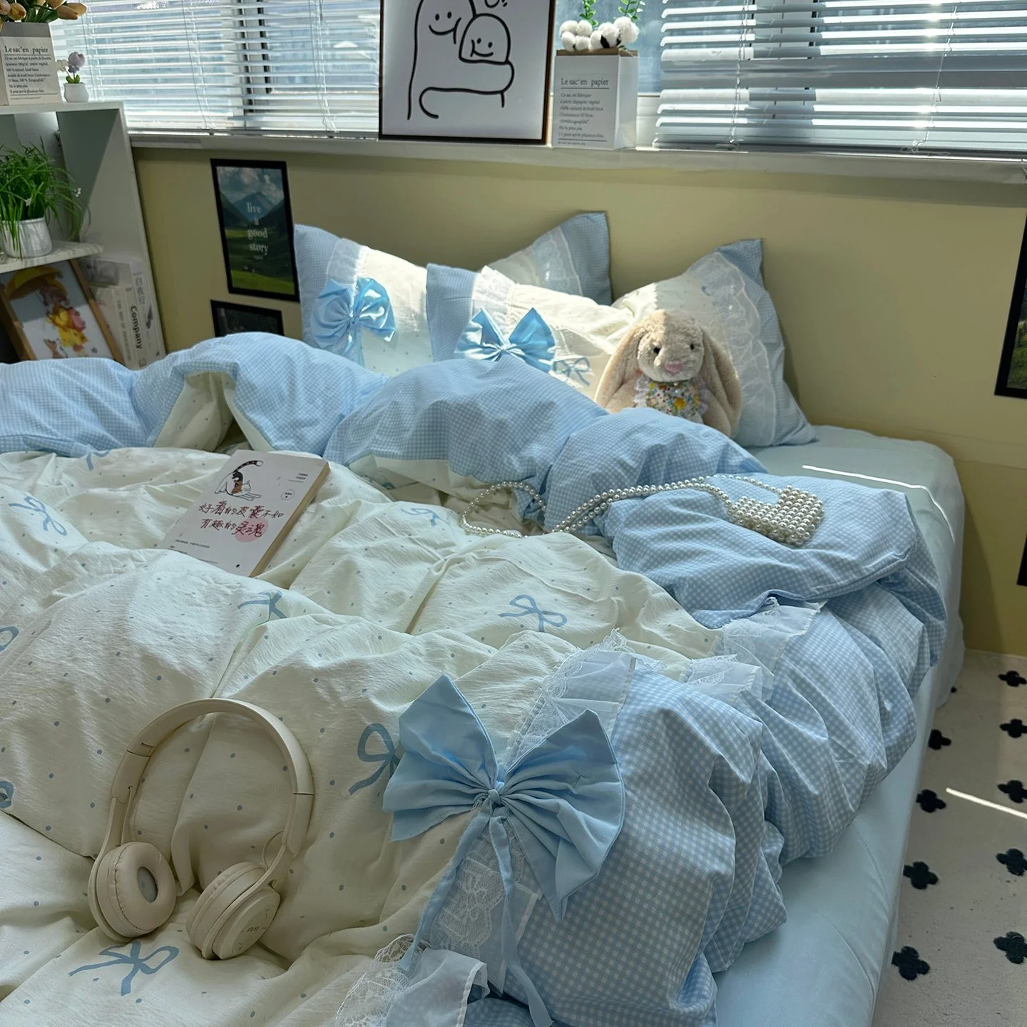 Princess-style All-cotton Four-piece Bedding Set with Bow Details