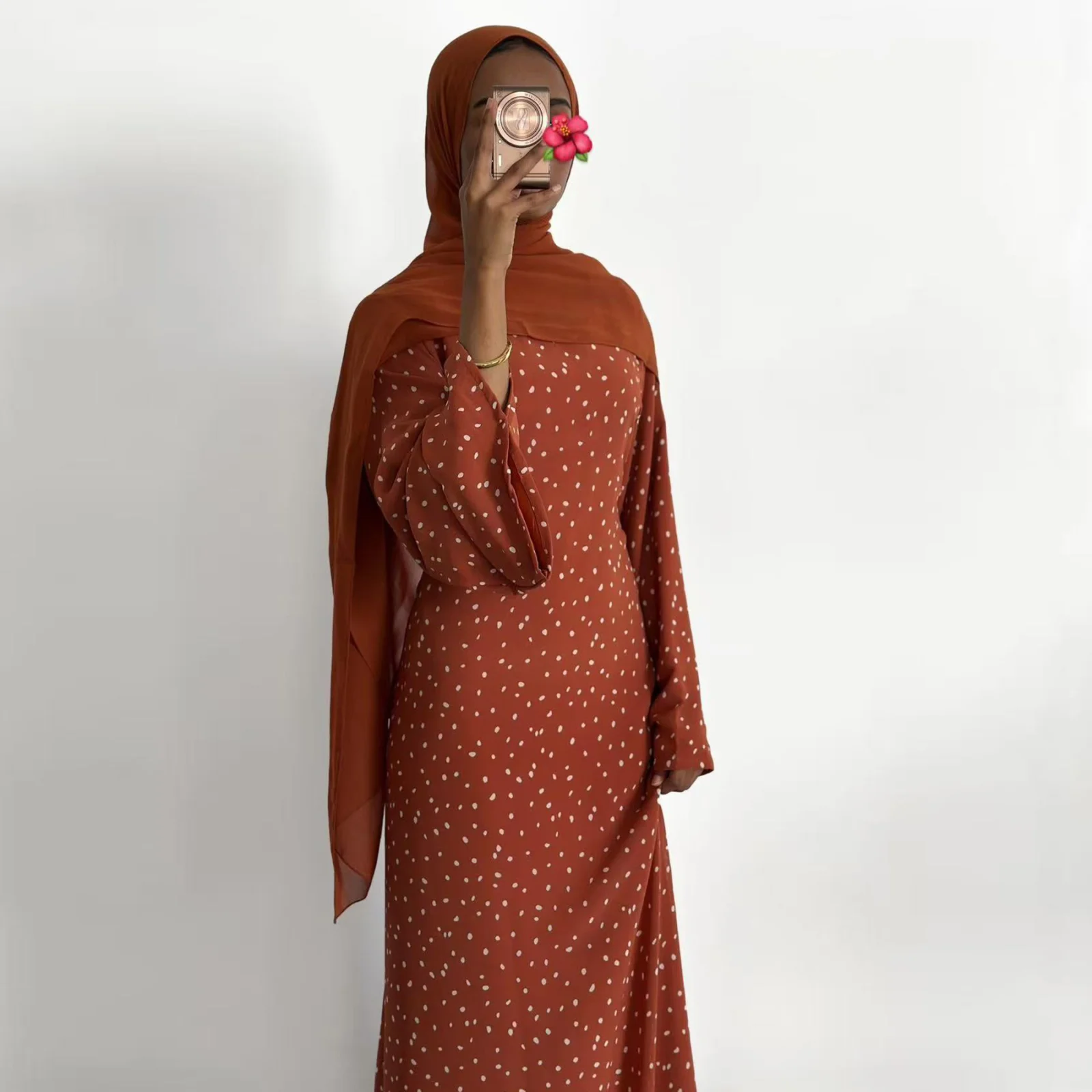 Printed Long-sleeve Plus-size Dress