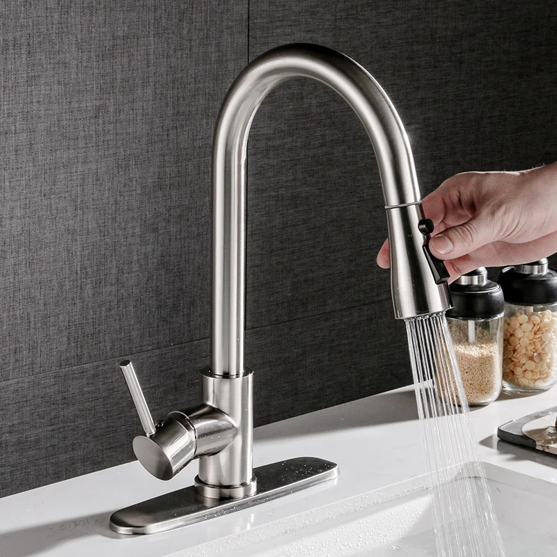 Pull-out Hot and Cold Household Kitchen and Dishwashing Brushed Copper Sink Faucet