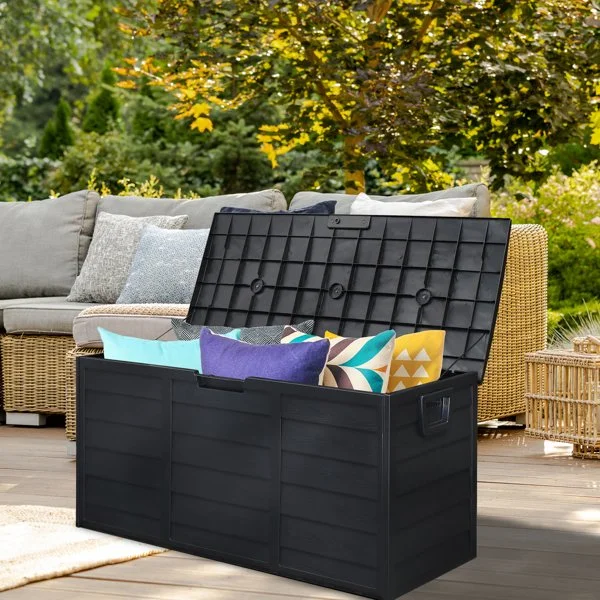 Pure Black Courtyard Storage Box with Two Wheels