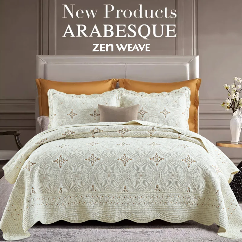 Quilted Bedspread Set Cotton Filled Whole Sheet Quilting Skin-friendly Soft Breathable Non-slip Anti-wrinkle No Static Electricity All-season Lightweight Bedding No Clumping Pre-shrunk Envelope