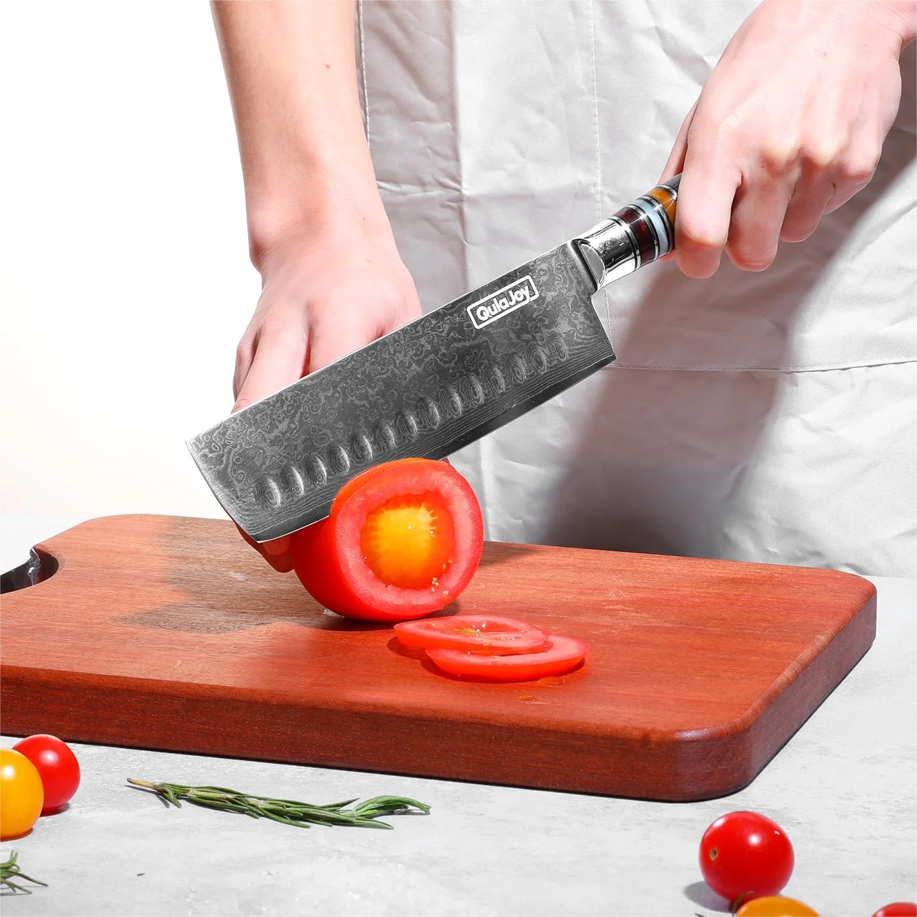 Qulajoy 7 Inch Nakiri Chef Knife,professional Japanese 67 Layers Damascus Vg-10 Steel Core,hammered Vegetable Cutting Knife,ergonomic Pakkawood Handle with Sheath