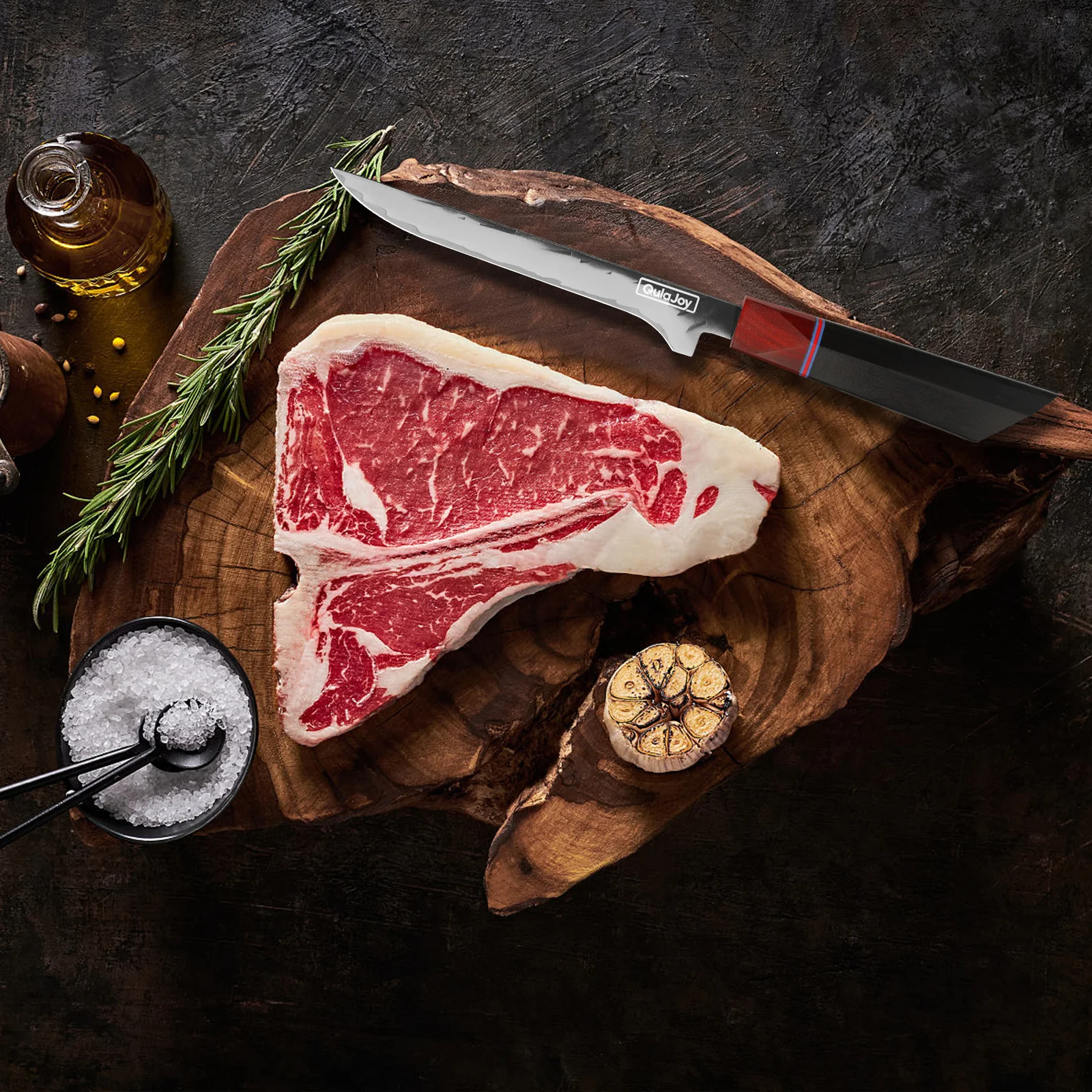 Qulajoy Forged Boning Knife, Japanese Fillet Knife with Sandalwood Handle, Three-layers Composite Hc Steel Kitchen Knives