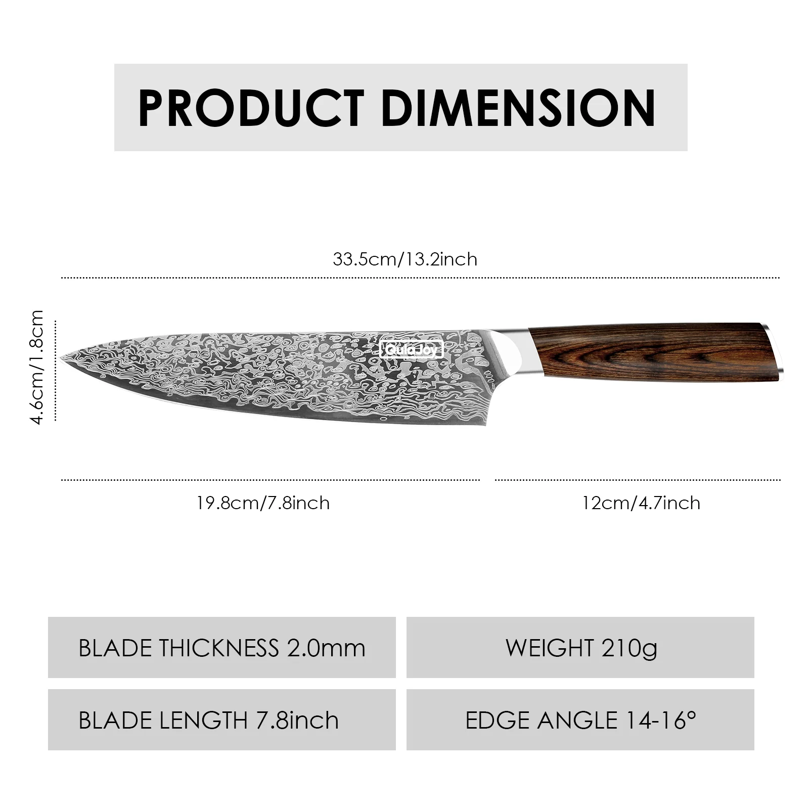 Qulajoy Japanese Chef Knife Kitchen Knife High Carbon German Steel Cooking Knives Damascus Pattern Japanese Knife with Ergonomic Handle for Home Kitchen Outdoor