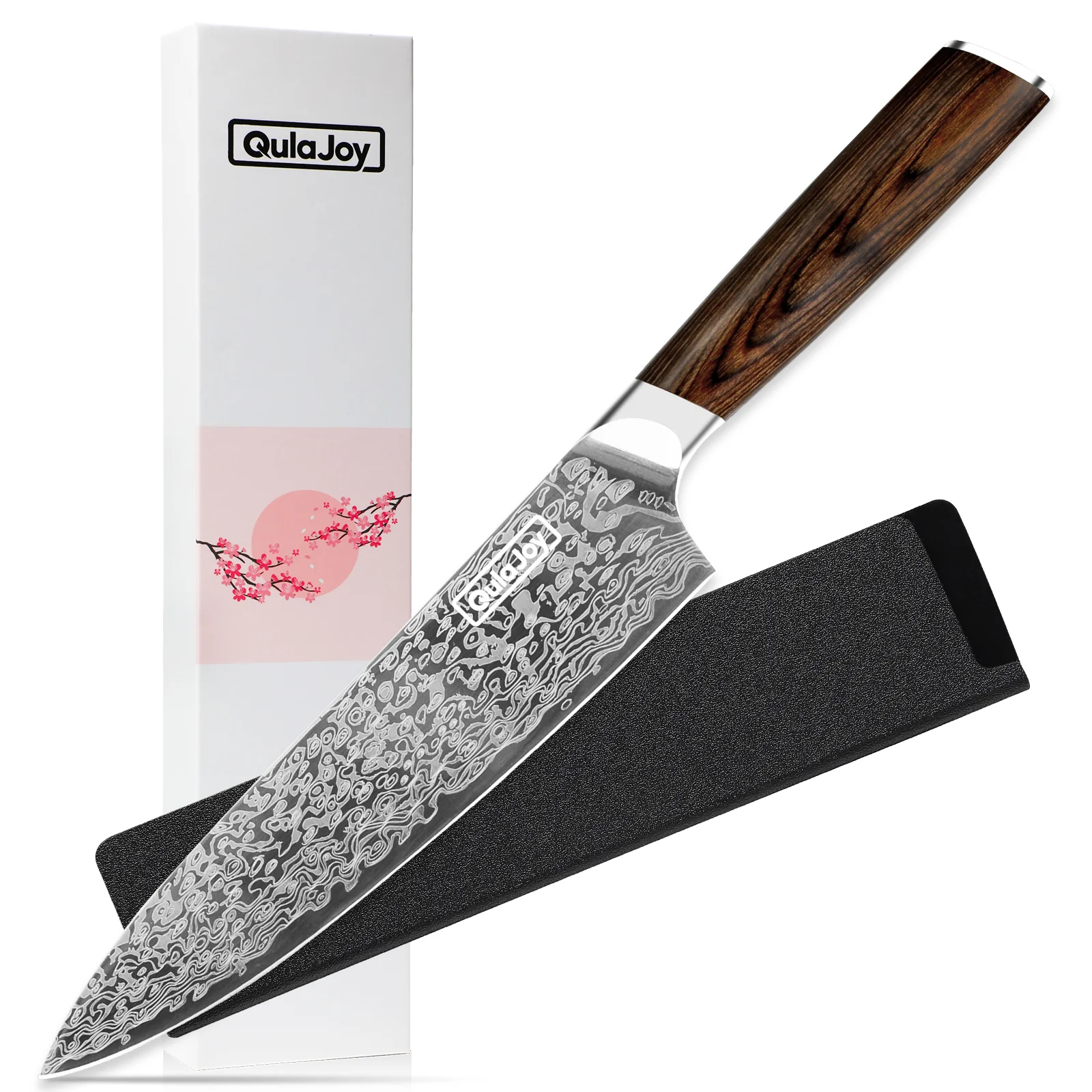 Qulajoy Japanese Chef Knife Kitchen Knife High Carbon German Steel Cooking Knives Damascus Pattern Japanese Knife with Ergonomic Handle for Home Kitchen Outdoor