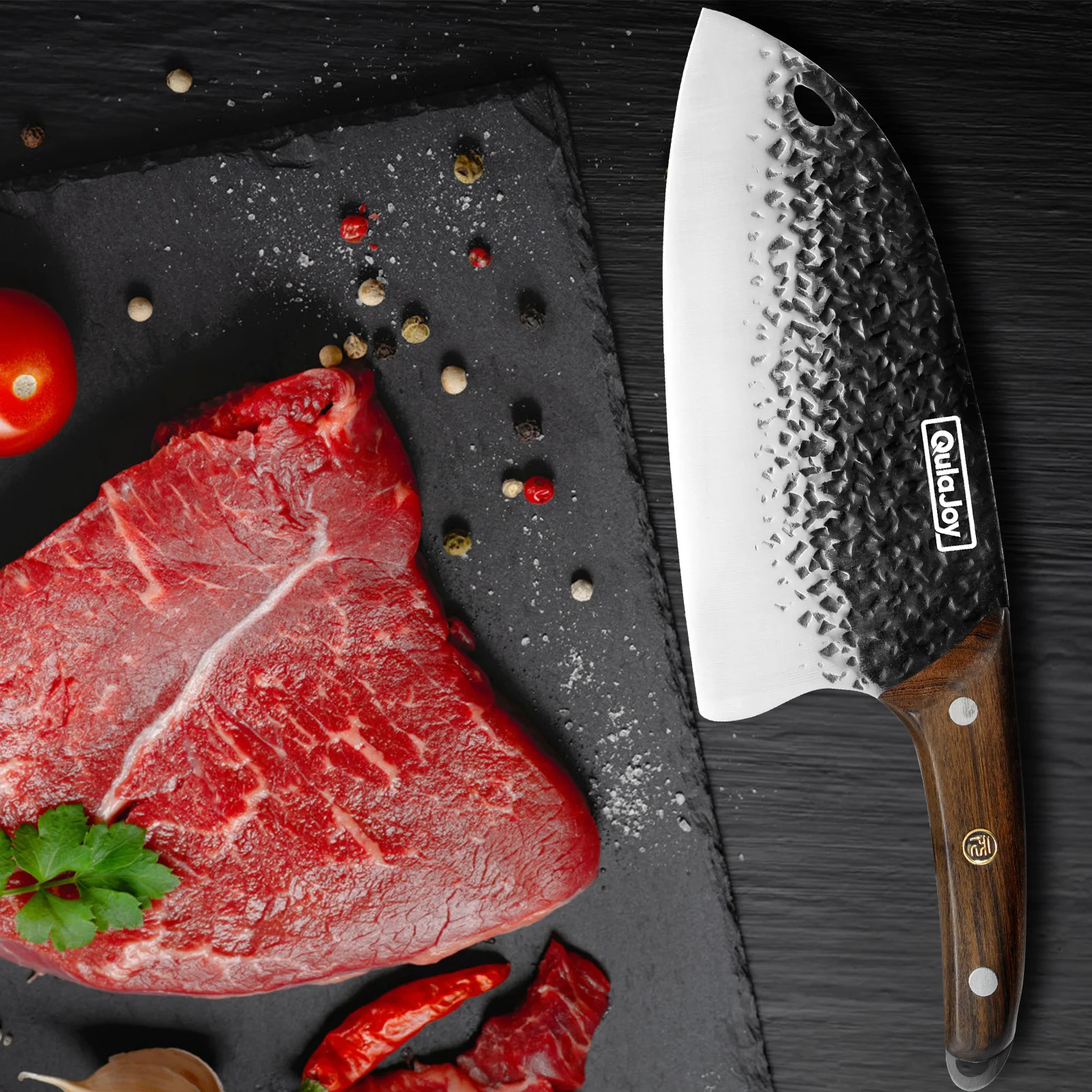 Qulajoy Meat Cleaver Knife - 7.3 Inch High Carbon Stainless Steel Butcher Knife for Meat Cutting Slicing Vegetables- Professional Chopper Knife for Home Kitchen Chef Knife