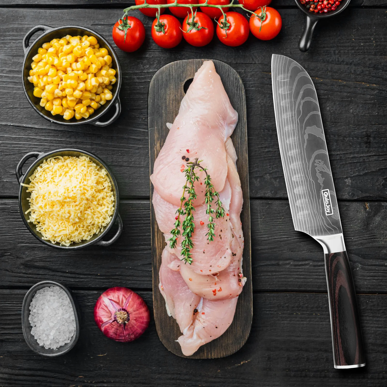 Qulajoy Santoku Knife, High Carbon Stainless Steel Chef Knife Japanese Kitchen Knives with Ergonomic Pakkawood Handle, Chopping Knife for Home Kitchen Cooking