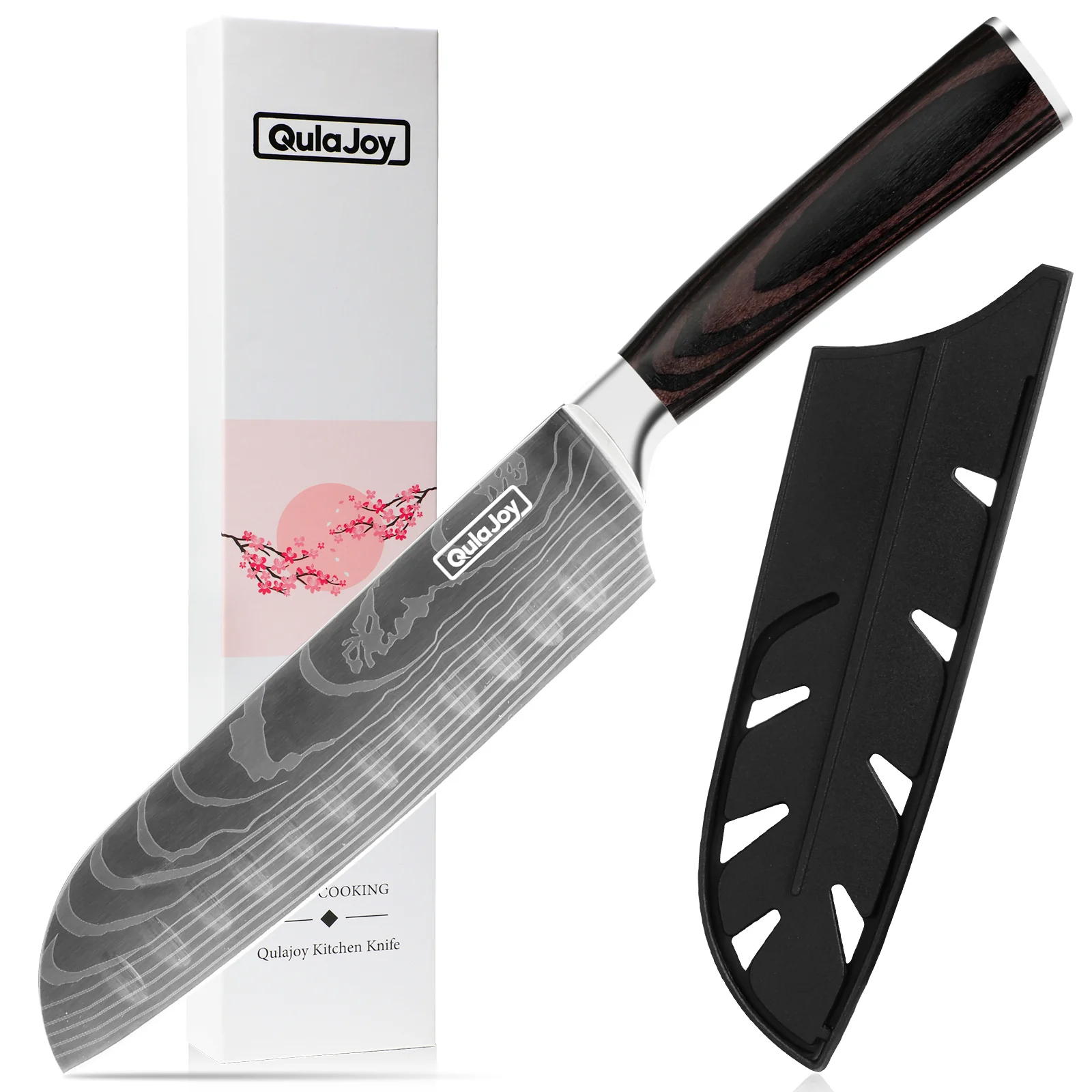 Qulajoy Santoku Knife, High Carbon Stainless Steel Chef Knife Japanese Kitchen Knives with Ergonomic Pakkawood Handle, Chopping Knife for Home Kitchen Cooking