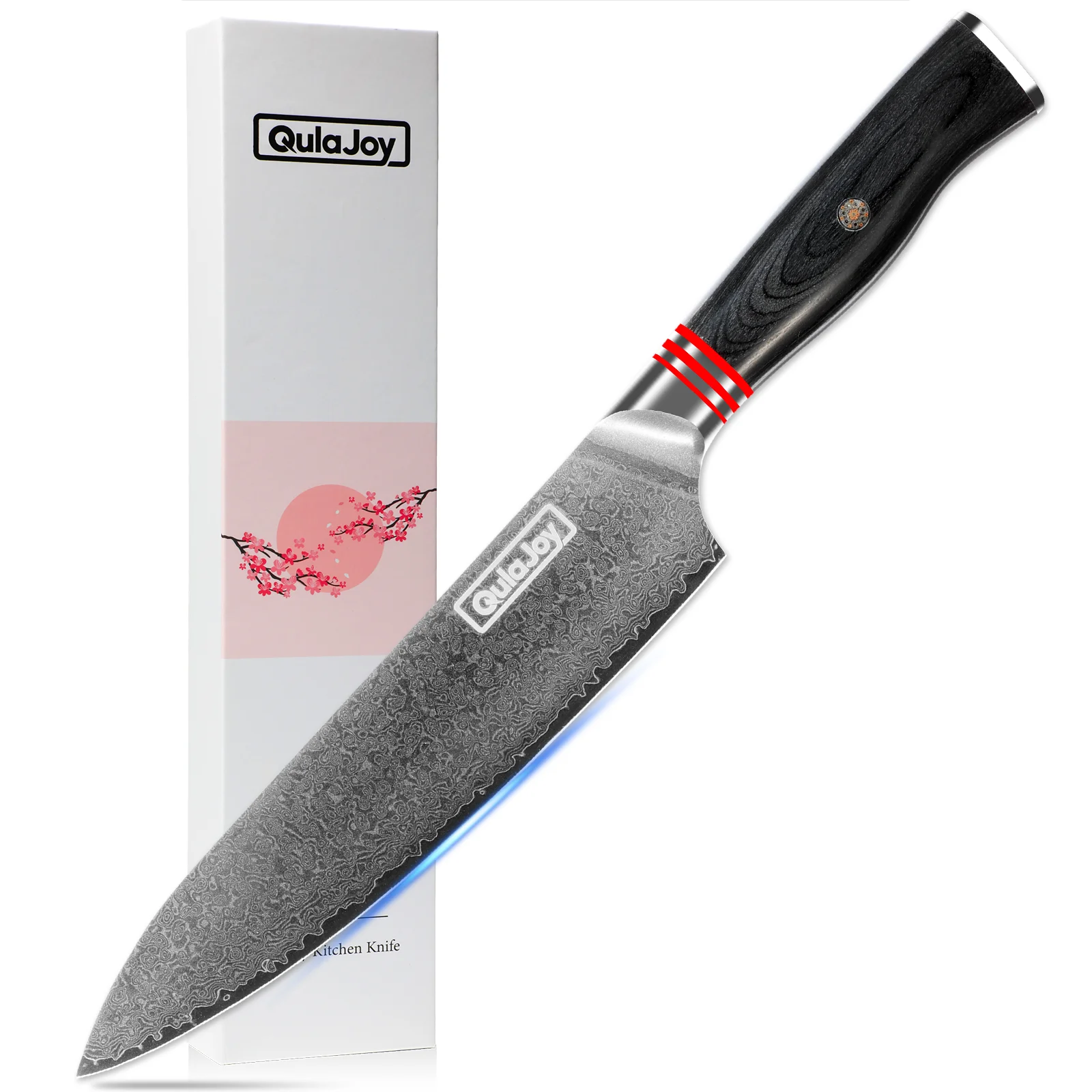 Qulajoy Vg10 Chef Knife, 67-layers Japanese Damascus Knife, 8 Inch Kitchen Knife with Ergonomic Handle, Razor Slicing Knife for Meat, Vegetable