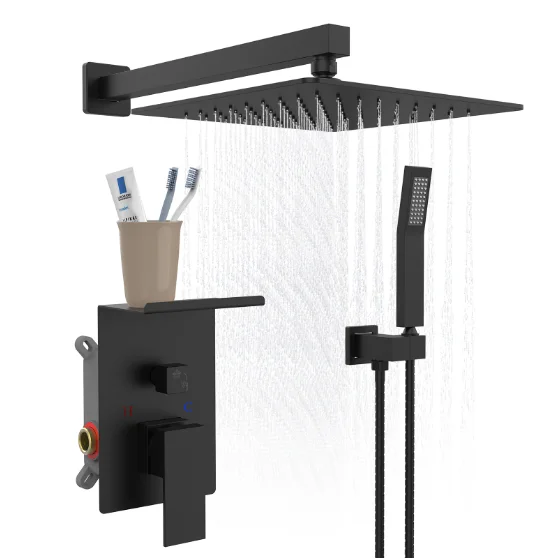 Rain Shower System with Storage Shelves Wall-mounted