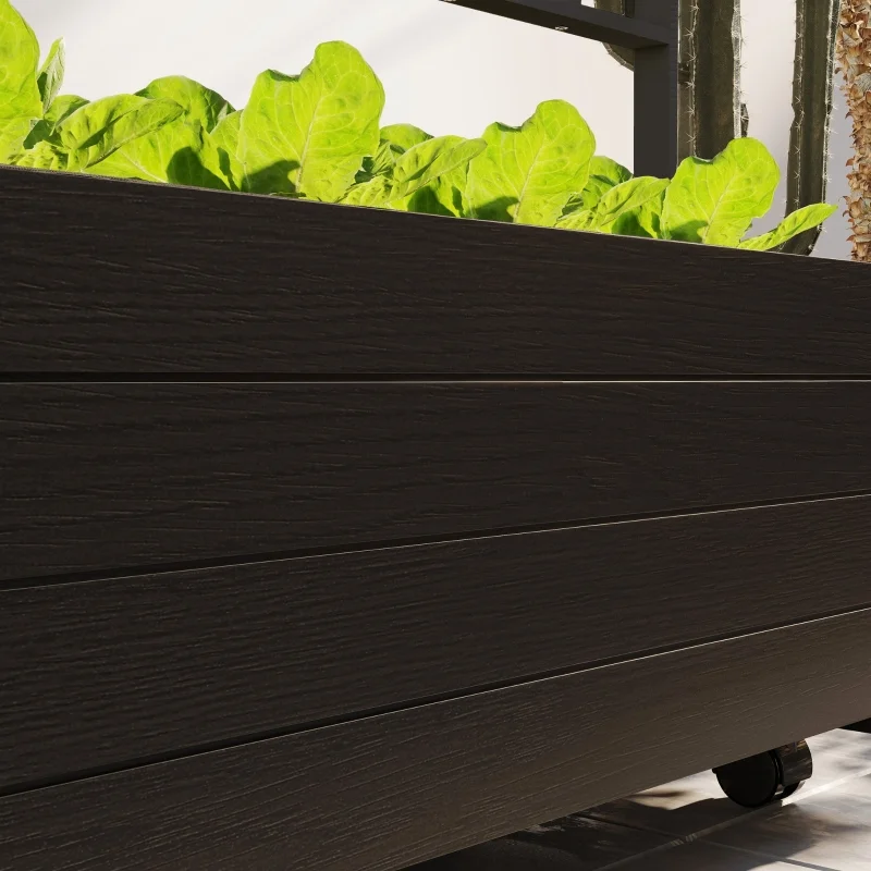 Raised Garden Bed with Trellis and Wheels, Outdoor Planter Wooden Elevated Garden Bed