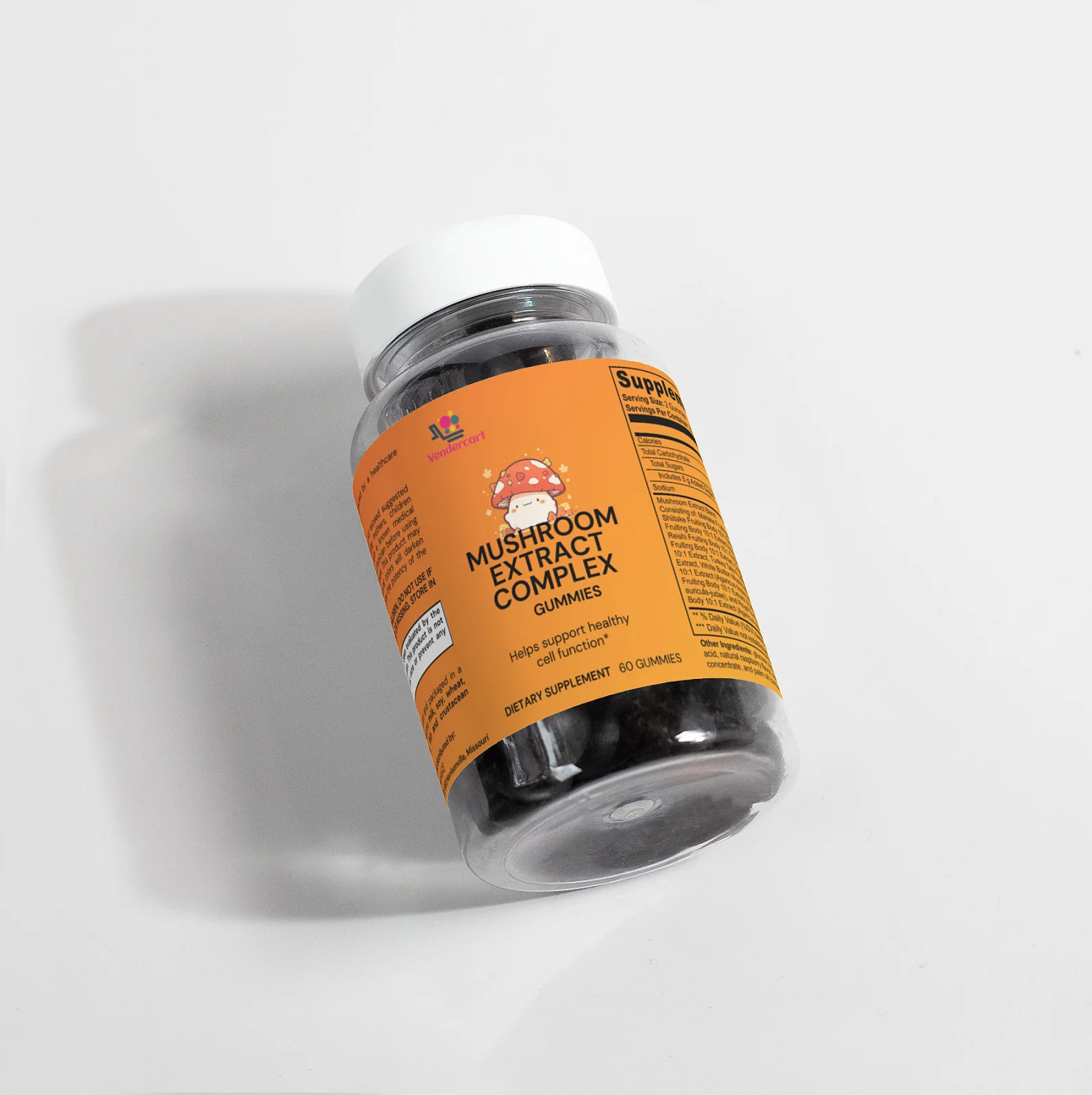 Raspberry mushroom extract complex gummies 60 count brain focus energy immune