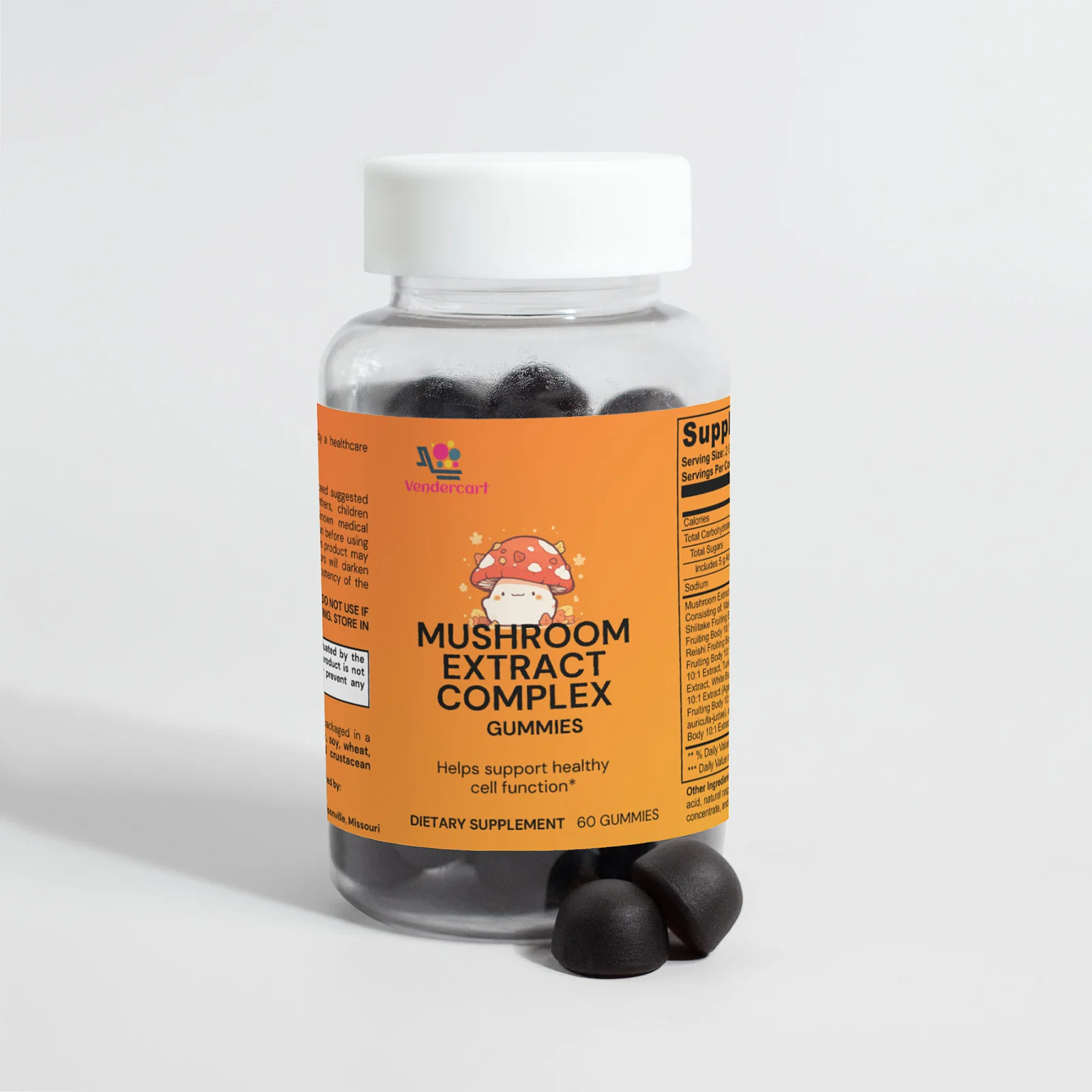 Raspberry mushroom extract complex gummies 60 count brain focus energy immune
