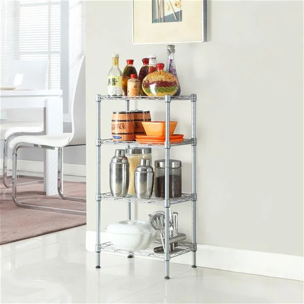 Rectangular Four Story Household Storage Rack, Silver Gray