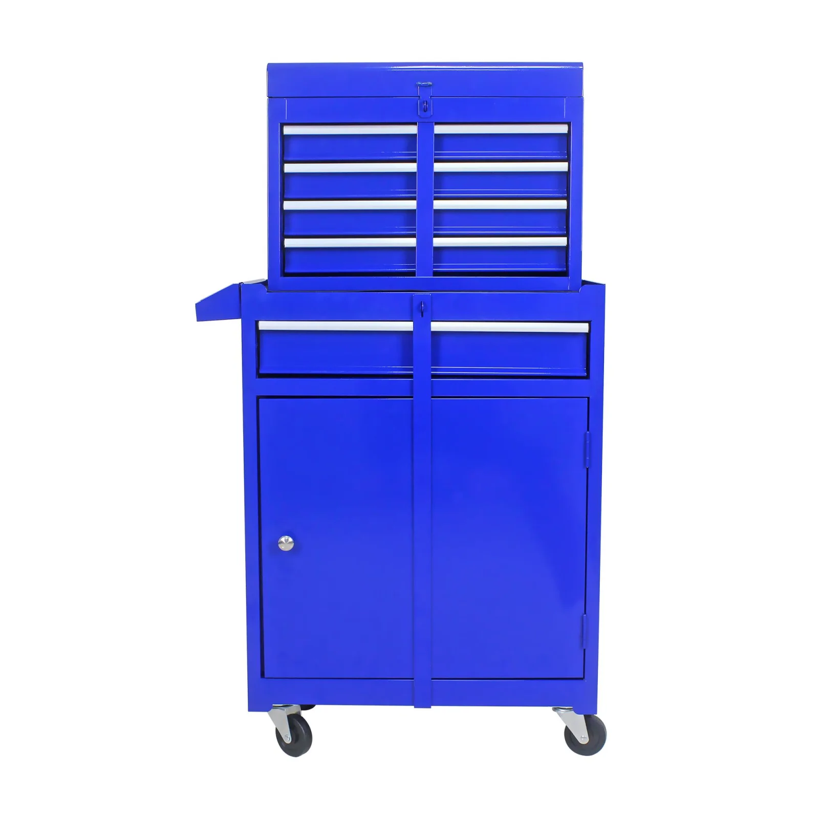 Removable 5‑drawer metal tool box with wheels, blue powder‑coated cabinet for garage or workshop