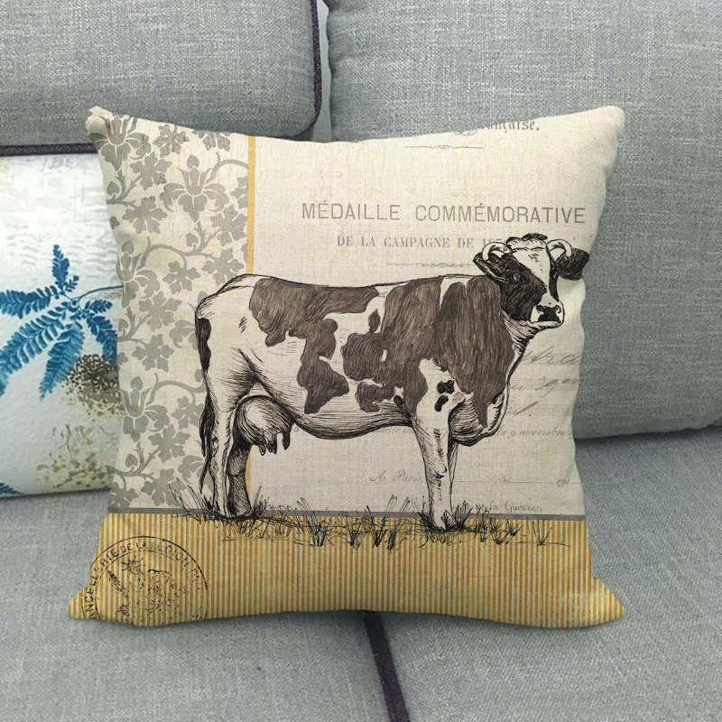 Retro Animal Painting Design Linen Pillowcase