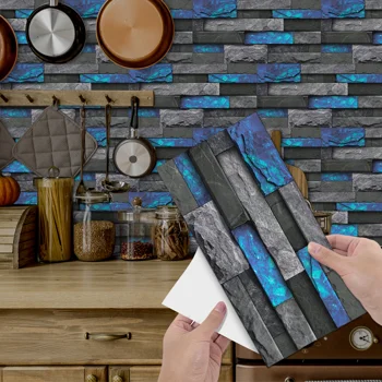 Retro Blue Imitation Stone Brick Self-adhesive Wall Stickers Pvc Wall Stickers, Removable Without Leaving Glue