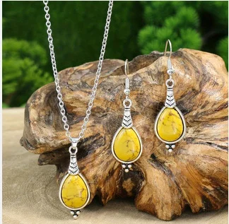 Retro ellipse earrings and necklace set – alloy jewelry for women