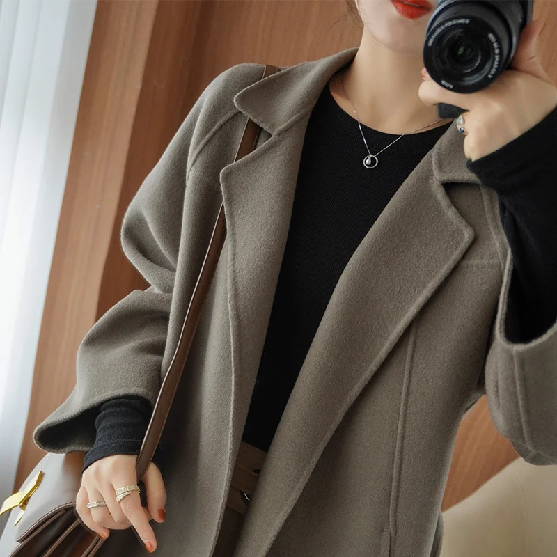 Reversible Cashmere Coat Women's Mid-length Loose Over Knee Coat