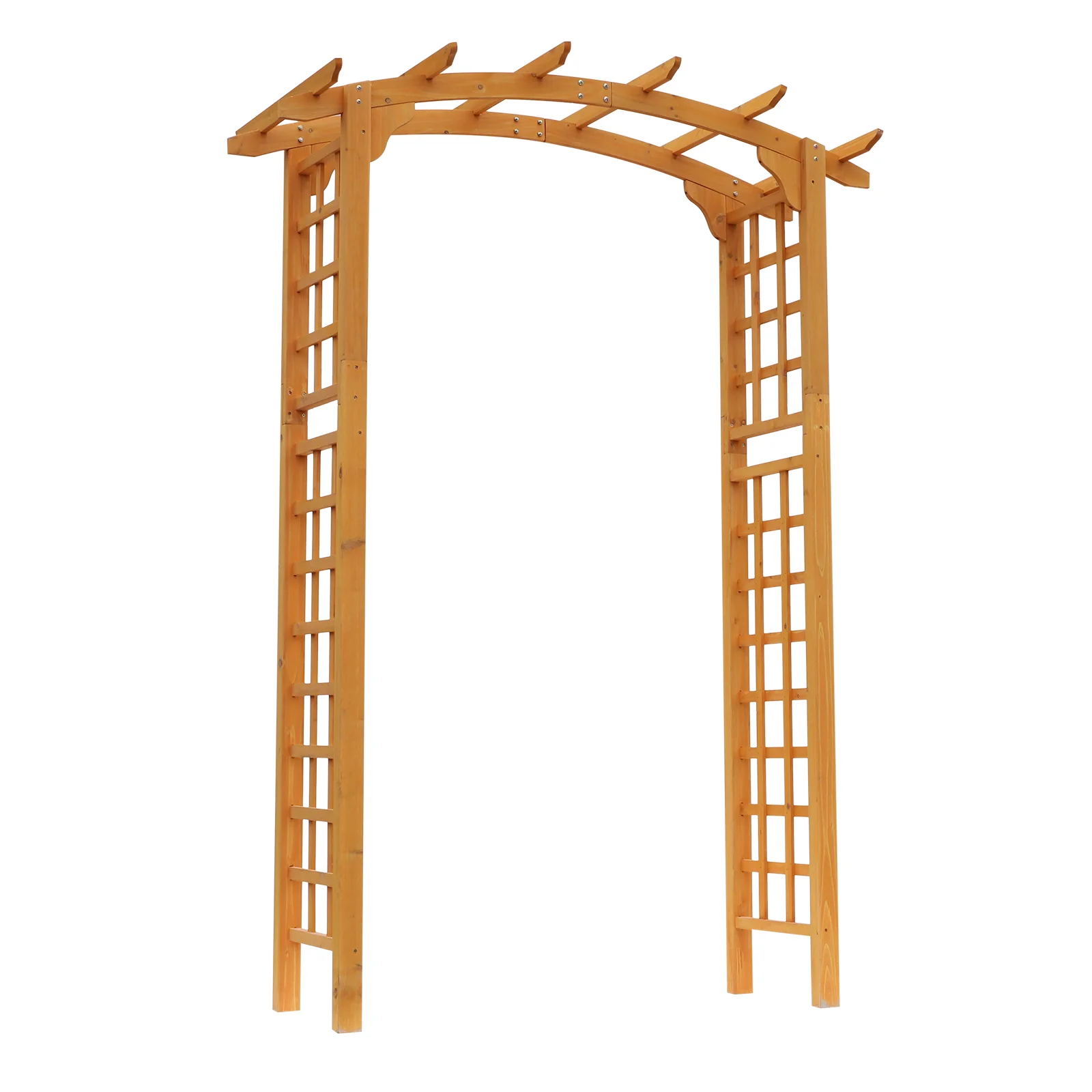 Round Garden Arbor 7.5 Ft Fir Wood Archway for Climbing Plants Pergola Style Wedding Ceremony Yellow